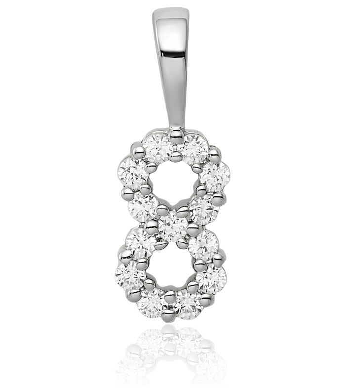 14K Solid White Gold Diamond Number 8 Necklace Chain Pendant Charm