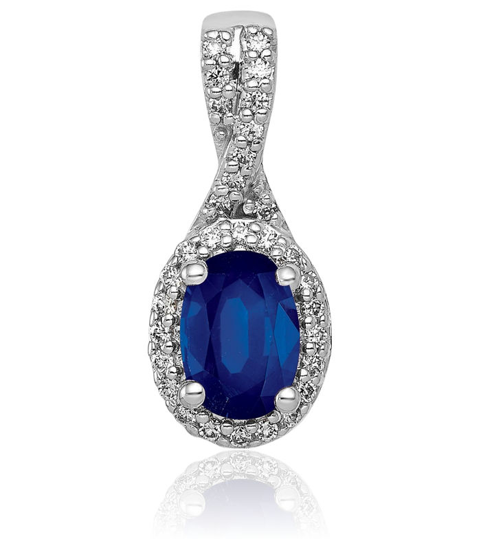 14K Solid White Gold Diamond Oval Blue Sapphire Halo Necklace Gemstone Pendant Charm