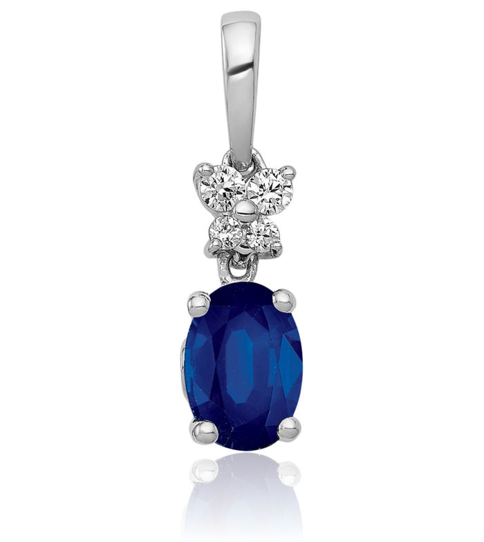 14K Solid White Gold Diamond Oval Blue Sapphire Necklace Gemstone Pendant Charm