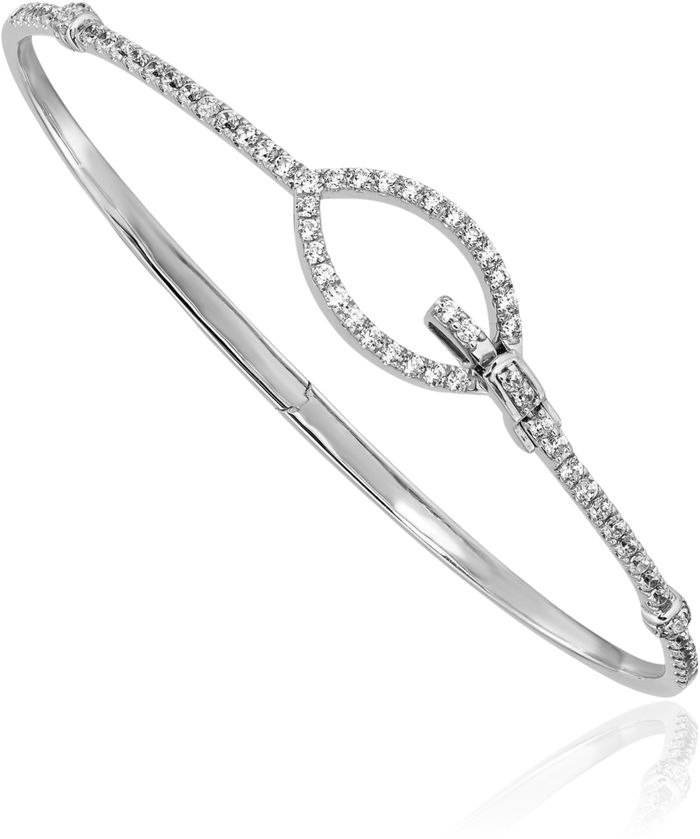 14K Solid White Gold Diamond Oval Buckle Bangle Bracelet