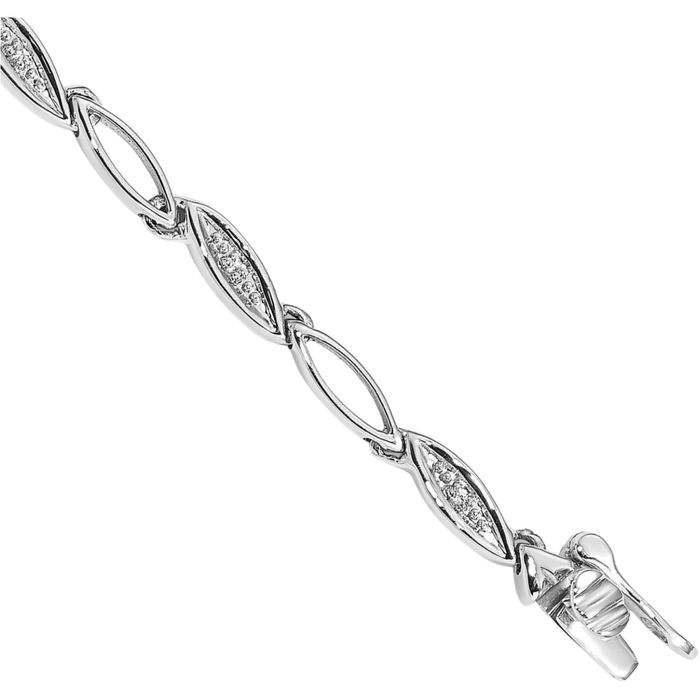 14K Solid White Gold Diamond Oval Cable Rolo Link Chain Bracelet