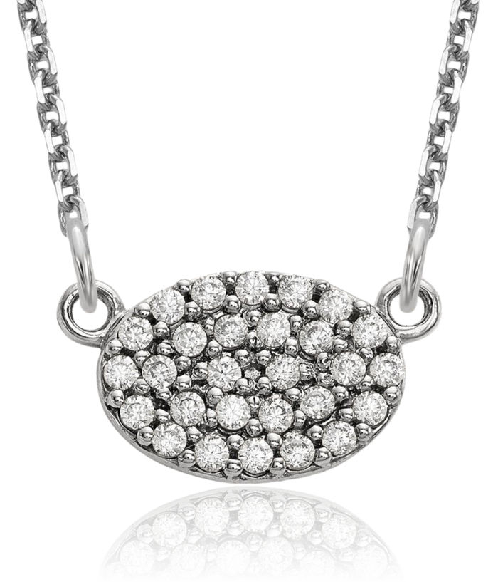 14K Solid White Gold Diamond Oval Chain Geometric Necklace