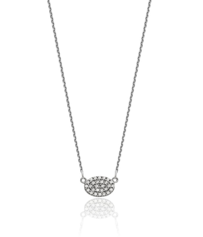 14K Solid White Gold Diamond Oval Chain Geometric Necklace