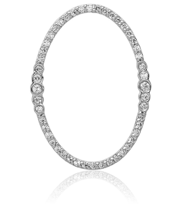 14K Solid White Gold Diamond Oval Floating Chain Slide Pendant Necklace Charm