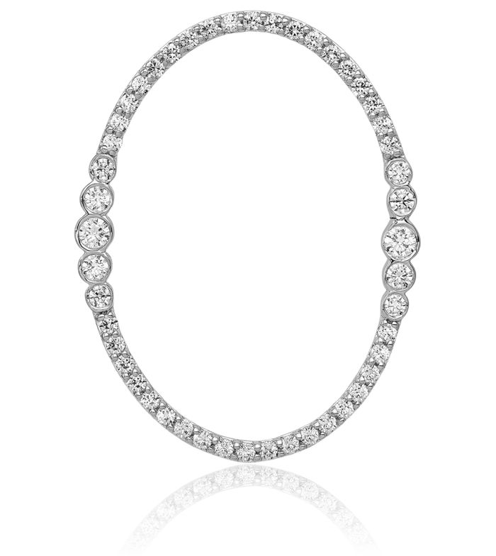 14K Solid White Gold Diamond Oval Floating Chain Slide Pendant Necklace Charm