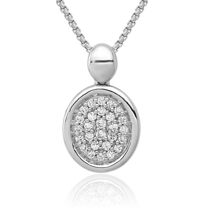 14K Solid White Gold Diamond Oval Necklace Chain Pendant Charm