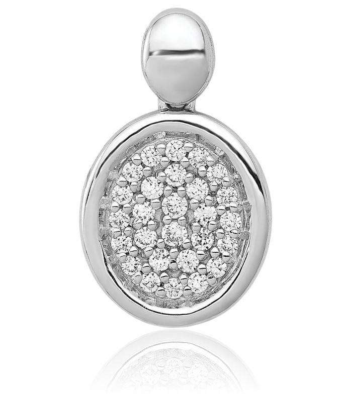 14K Solid White Gold Diamond Oval Necklace Chain Pendant Charm