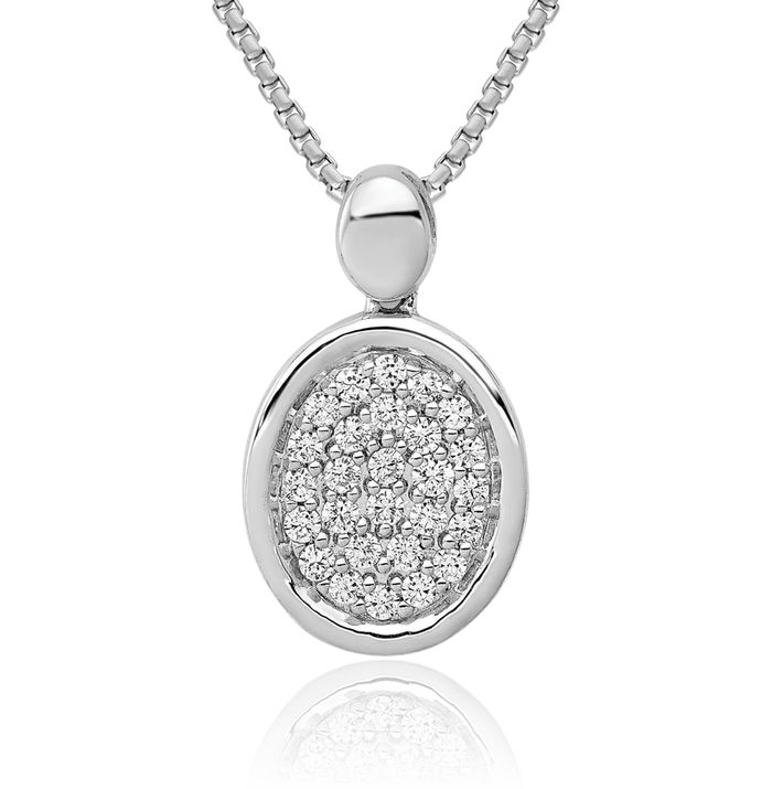 14K Solid White Gold Diamond Oval Necklace Chain Pendant Charm