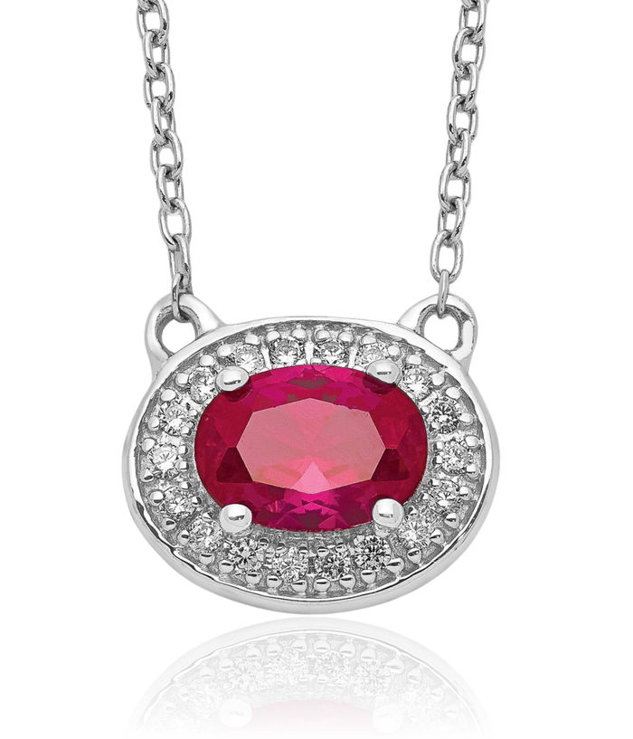 14K Solid White Gold Diamond Oval Red Ruby Necklace Chain Gemstone Pendant Charm