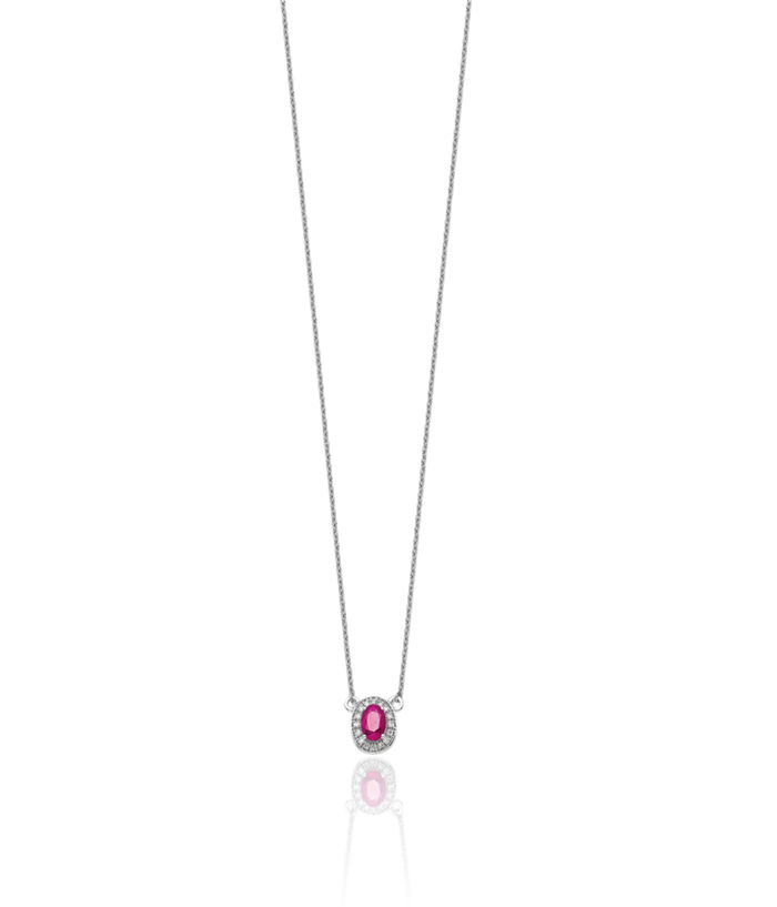 14K Solid White Gold Diamond Oval Red Ruby Necklace Chain Gemstone Pendant Charm