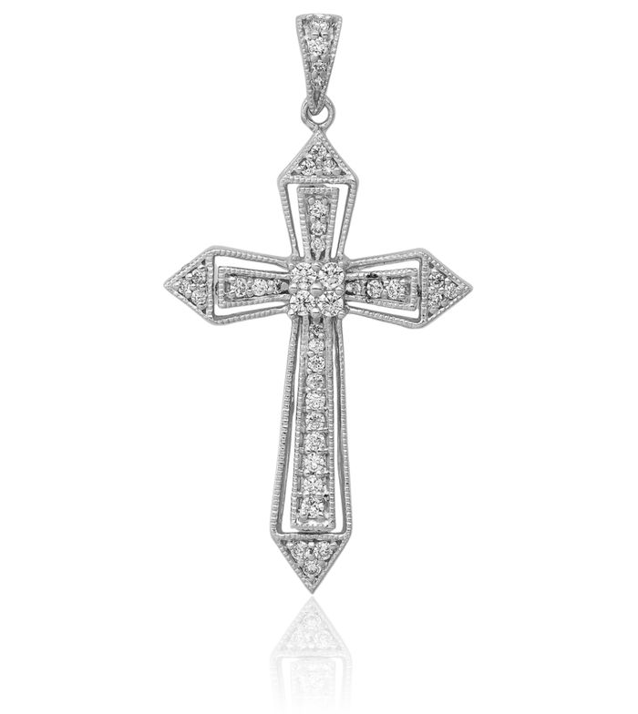 14K Solid White Gold Diamond Passion Holy Cross Necklace Religious Chain Pendant Jesus Christ Charm