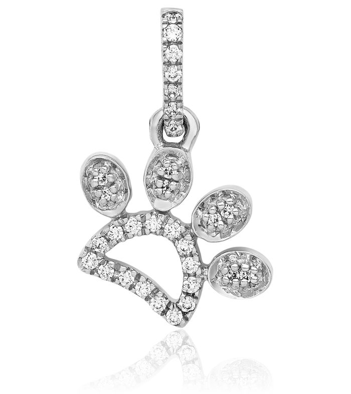 14K Solid White Gold Diamond Paw Print Pet Necklace Chain Pendant Charm