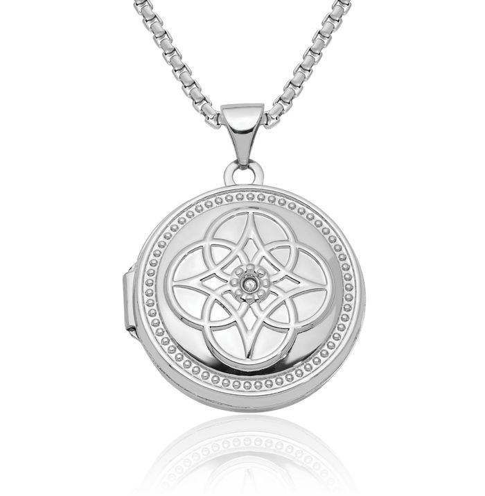 14K Solid White Gold Diamond Personalized Photo Locket Necklace Picture Pendant Charm