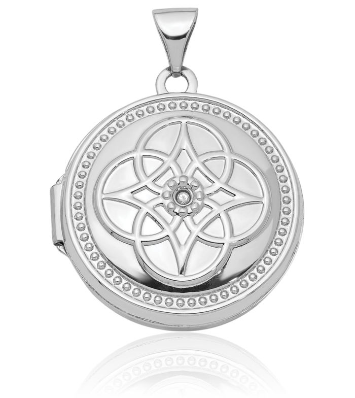 14K Solid White Gold Diamond Personalized Photo Locket Necklace Picture Pendant Charm