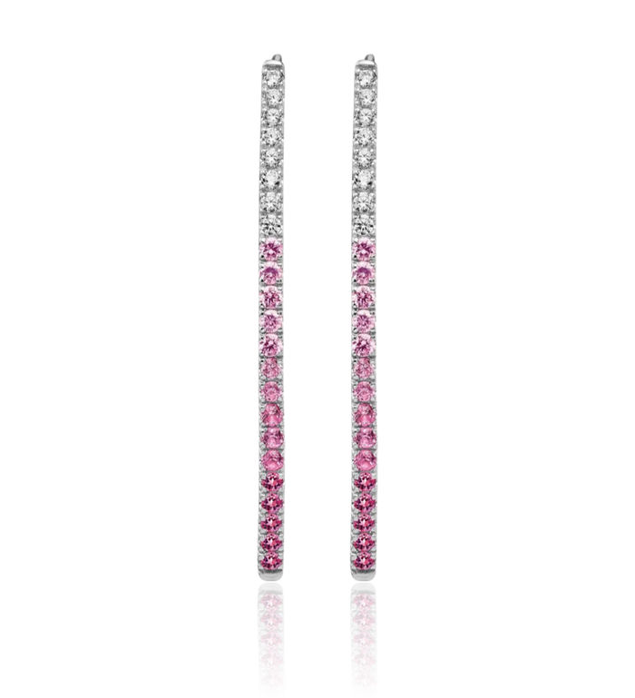 14K Solid White Gold Diamond Pink Sapphire Drop Dangle Earrings Gemstone Threader