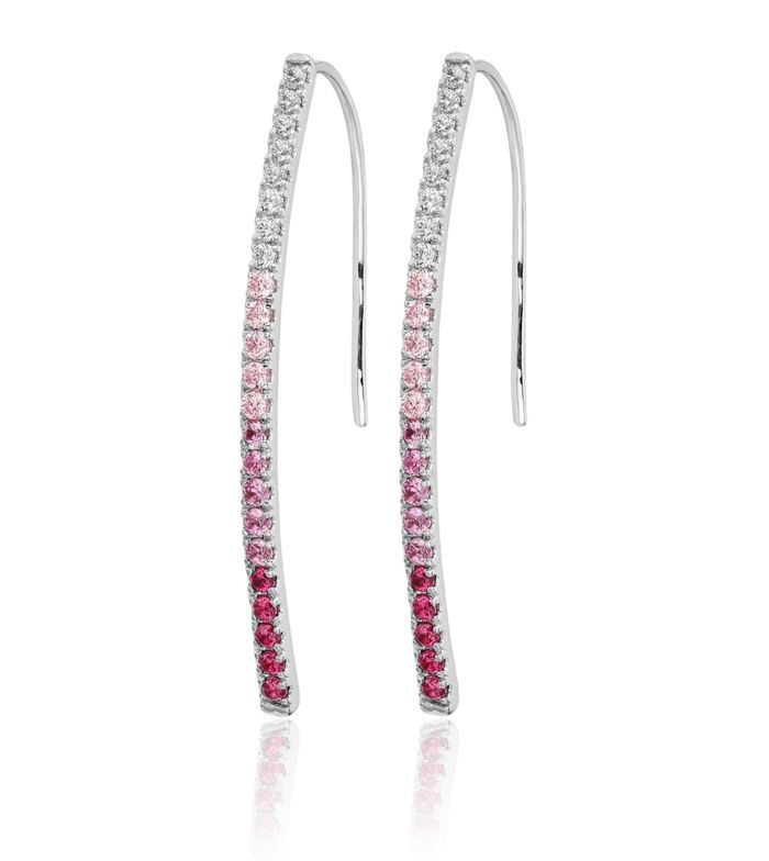 14K Solid White Gold Diamond Pink Sapphire Drop Dangle Earrings Gemstone Threader