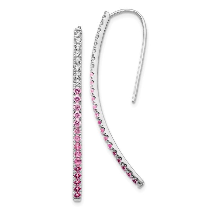 14K Solid White Gold Diamond Pink Sapphire Drop Dangle Earrings Gemstone Threader