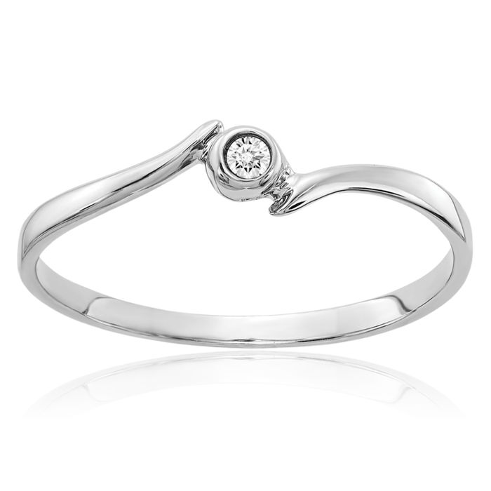 14K Solid White Gold Diamond Ring