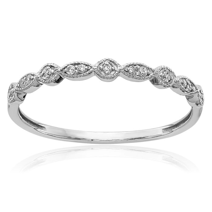 14K Solid White Gold Diamond Ring