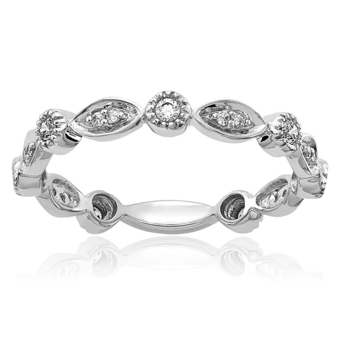 14K Solid White Gold Diamond Ring