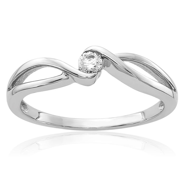 14K Solid White Gold Diamond Ring