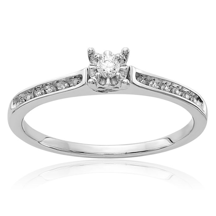 14K Solid White Gold Diamond Ring