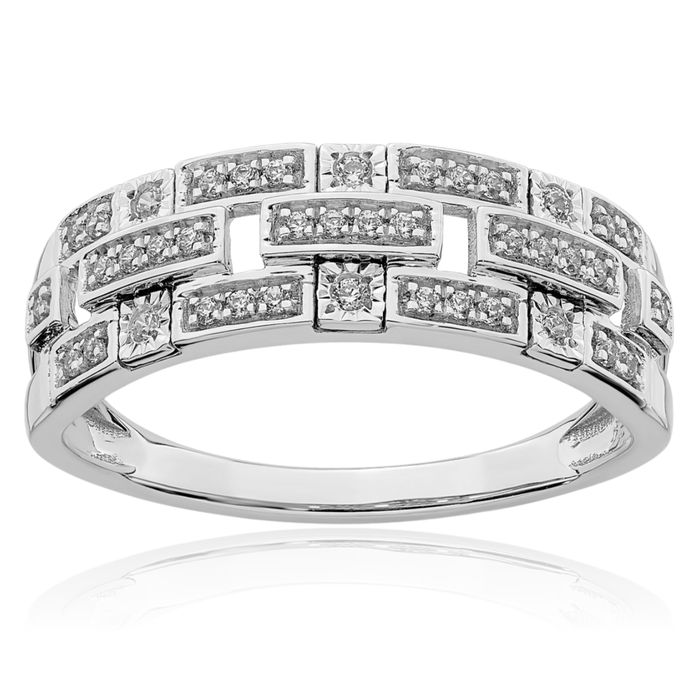 14K Solid White Gold Diamond Ring