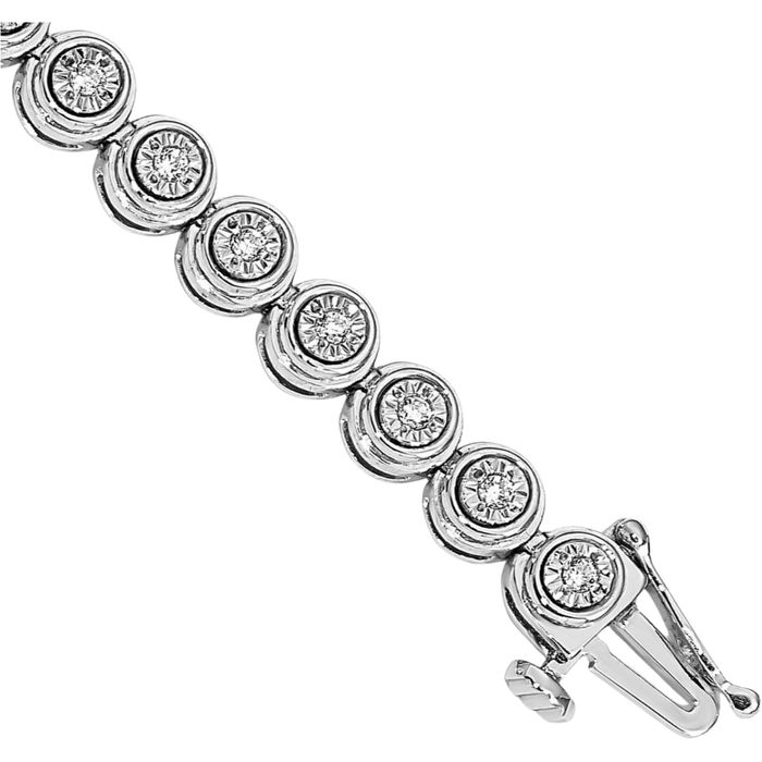 14K Solid White Gold Diamond Circle Round Cable Rolo Link Chain Bracelet