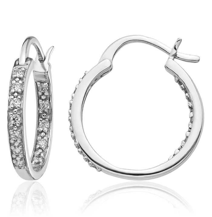 14K Solid White Gold Diamond Round Extra Large Hoop Earrings