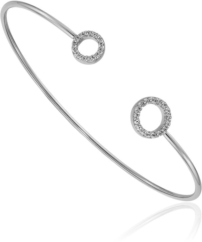 14K Solid White Gold Diamond Circle Round Flexible Cuff Bracelet