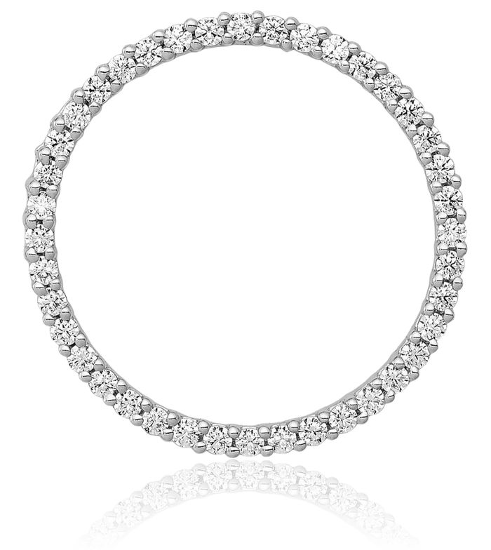 14K Solid White Gold Diamond Circle Round Floating Chain Slide Pendant Necklace Charm