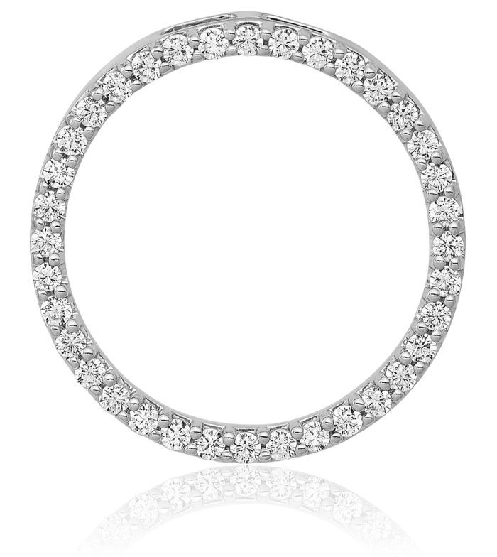 14K Solid White Gold Diamond Circle Round Floating Chain Slide Pendant Necklace Charm