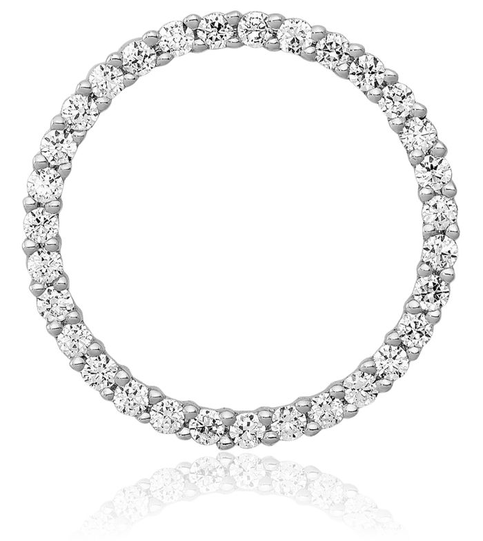 14K Solid White Gold Diamond Circle Round Floating Chain Slide Pendant Necklace Charm