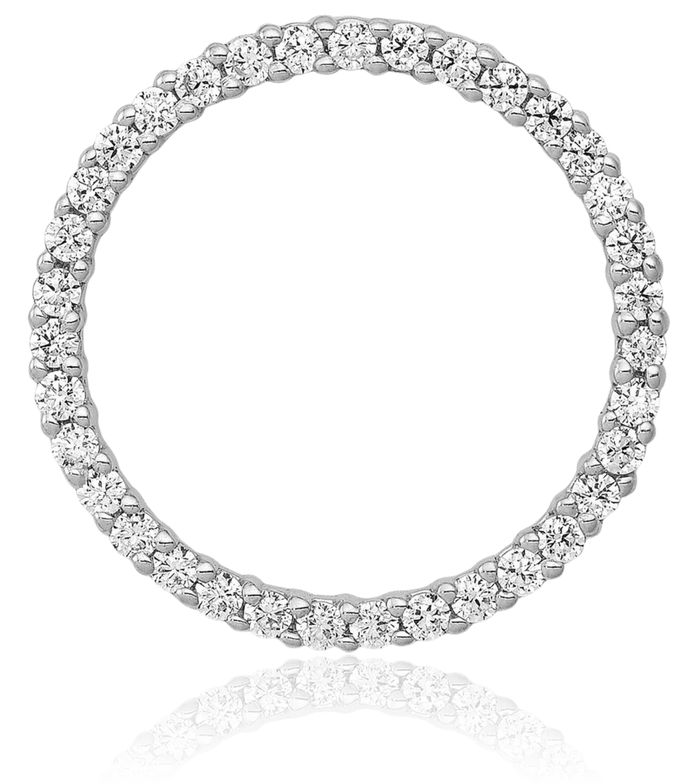 14K Solid White Gold Diamond Circle Round Floating Chain Slide Pendant Necklace Charm