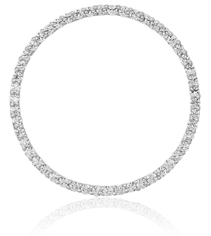 14K Solid White Gold Diamond Circle Round Floating Chain Slide Pendant Necklace Charm