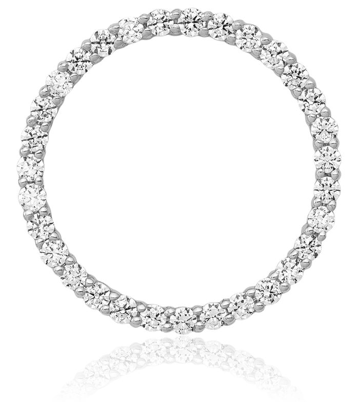 14K Solid White Gold Diamond Circle Round Floating Chain Slide Pendant Necklace Charm