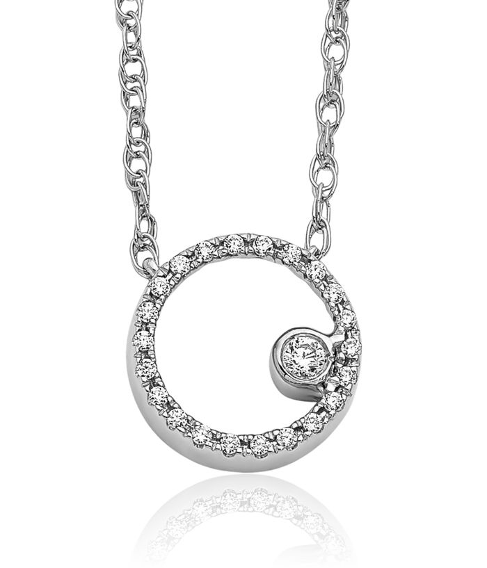 14K Solid White Gold Diamond Circle Round Geometric Necklace Chain