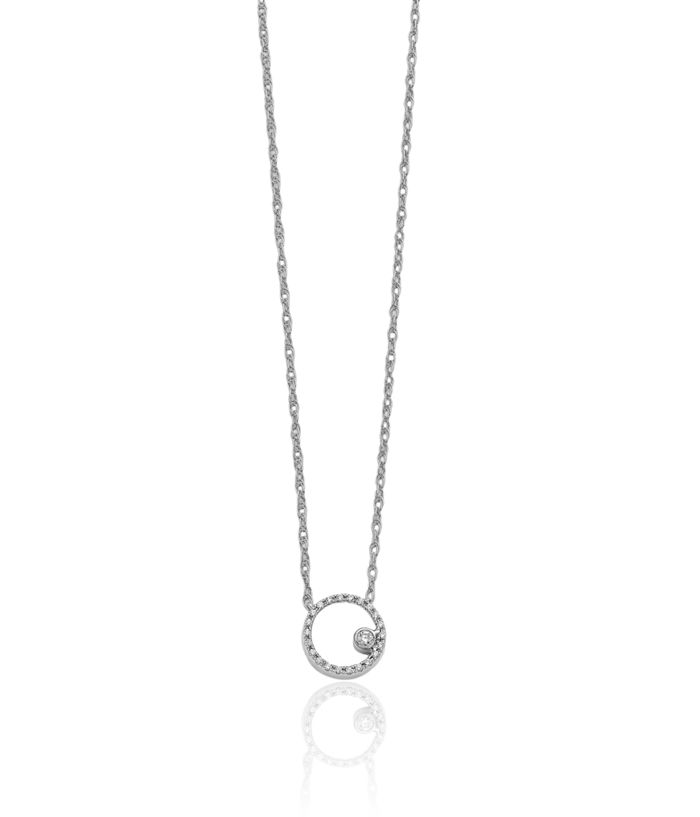 14K Solid White Gold Diamond Circle Round Geometric Necklace Chain