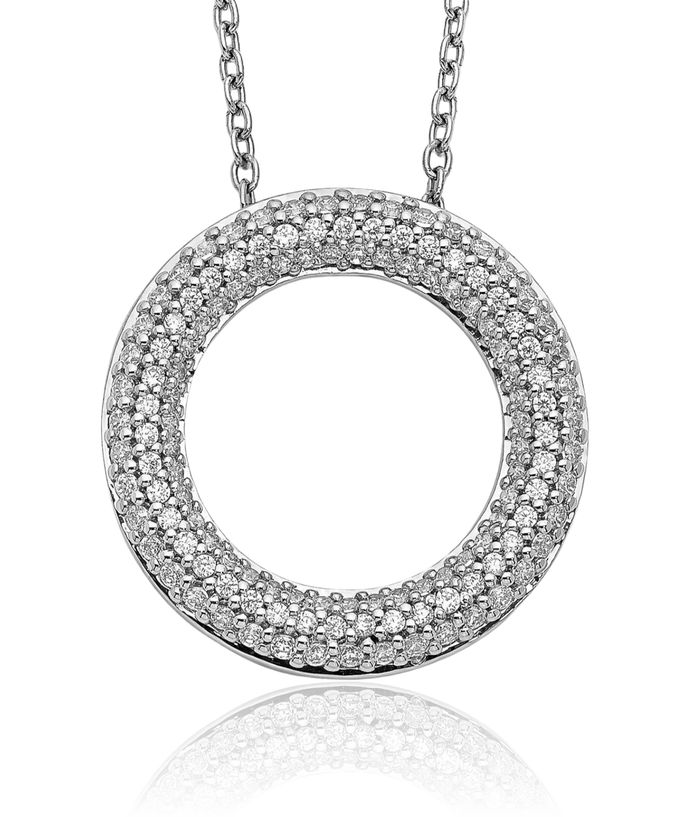 14K Solid White Gold Diamond Circle Round Geometric Necklace Chain