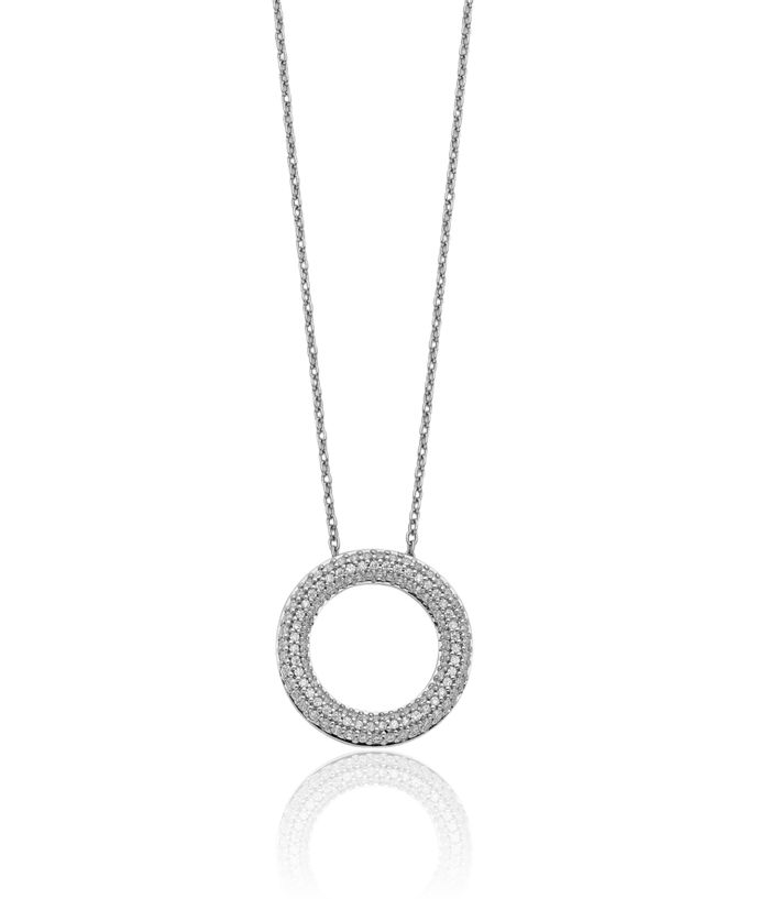 14K Solid White Gold Diamond Circle Round Geometric Necklace Chain