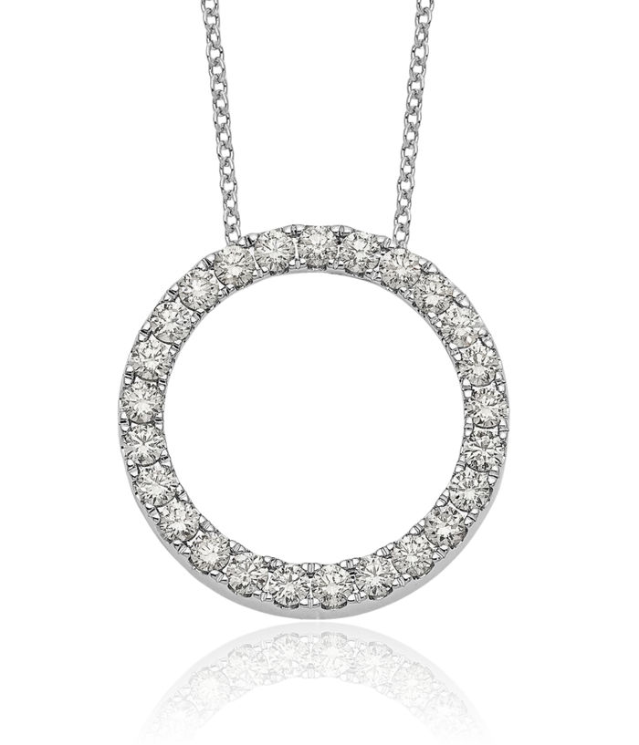 14K Solid White Gold Lab Diamond Eternity Pendant Geometric Necklace