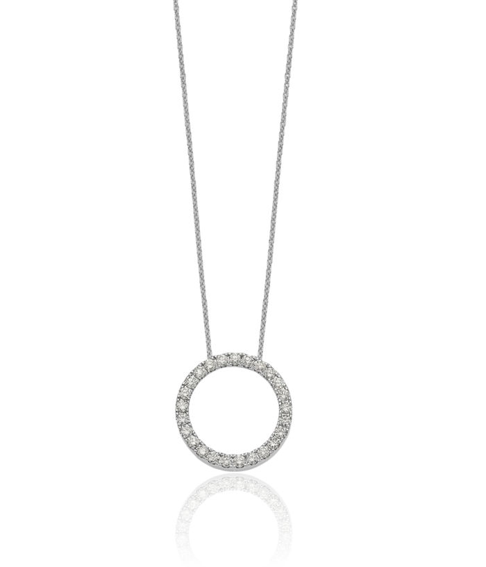 14K Solid White Gold Diamond Circle Round Geometric Necklace Chain