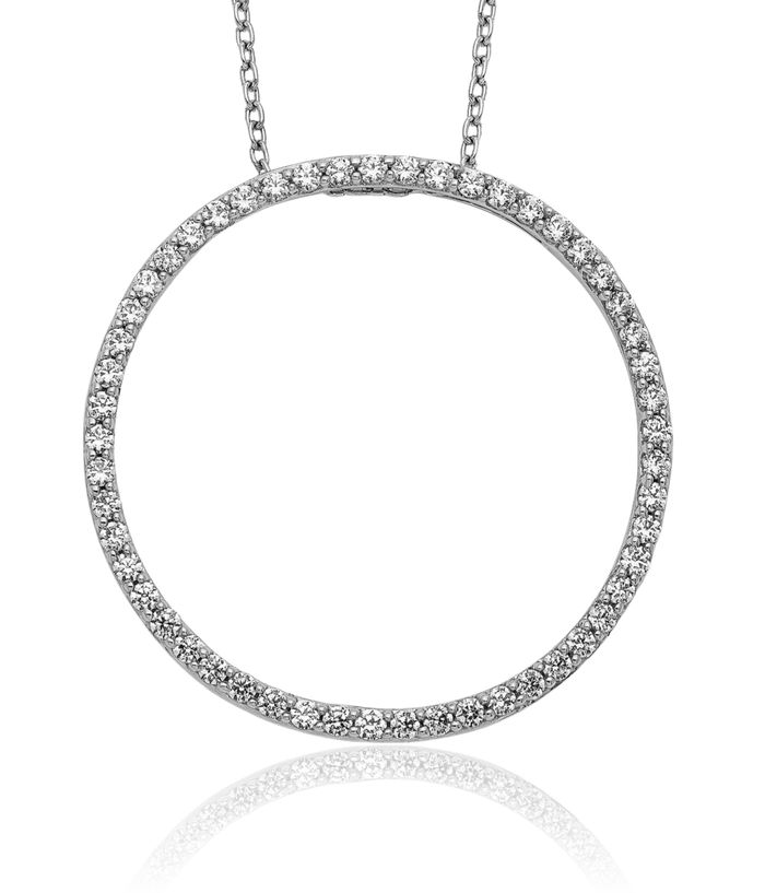 14K Solid White Gold Diamond Circle Round Geometric Necklace Chain