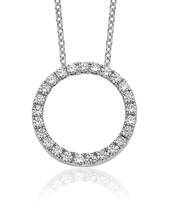 14K Solid White Gold Diamond Circle Round Geometric Necklace Chain