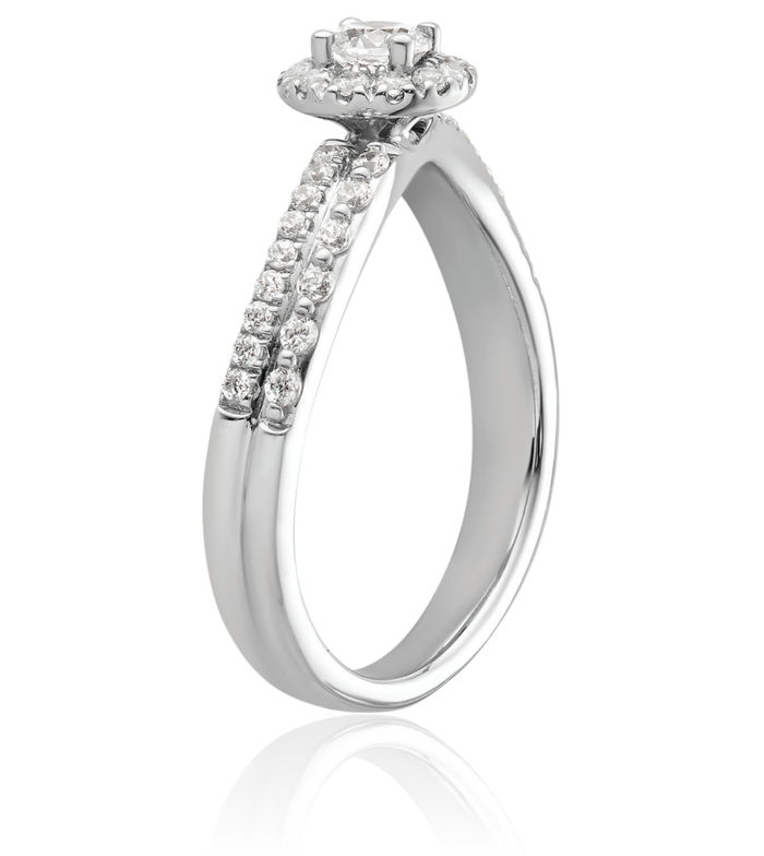 14K Solid White Gold Diamond Round Halo Engagement Ring