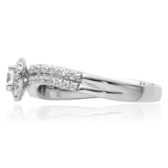 14K Solid White Gold Diamond Round Halo Engagement Ring