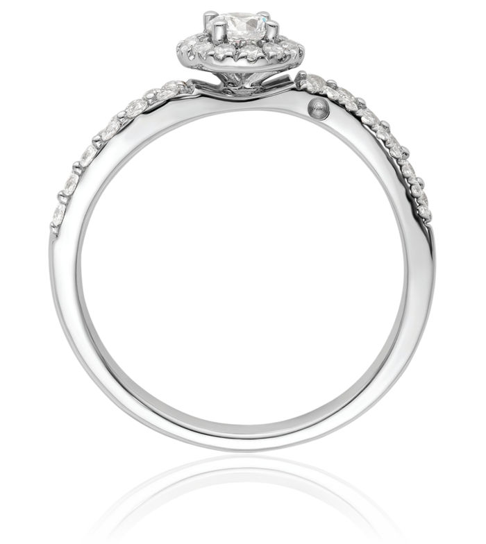 14K Solid White Gold Diamond Round Halo Engagement Ring