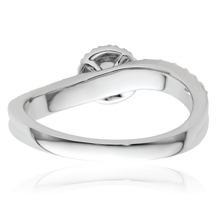 14K Solid White Gold Diamond Round Halo Engagement Ring