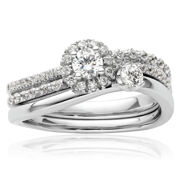 14K Solid White Gold Diamond Round Halo Engagement Ring