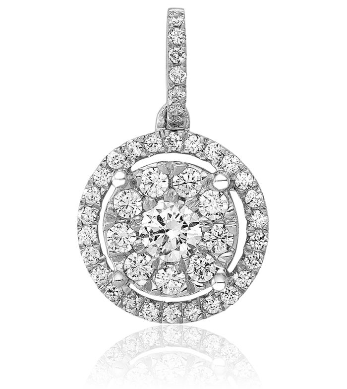 14K Solid White Gold Diamond Round Halo Necklace Chain Pendant Charm